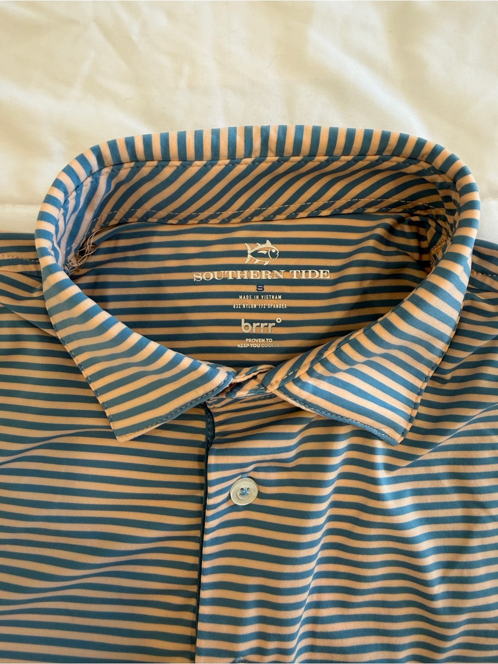 Southern Tide Striped Polo in Blue and Tan
